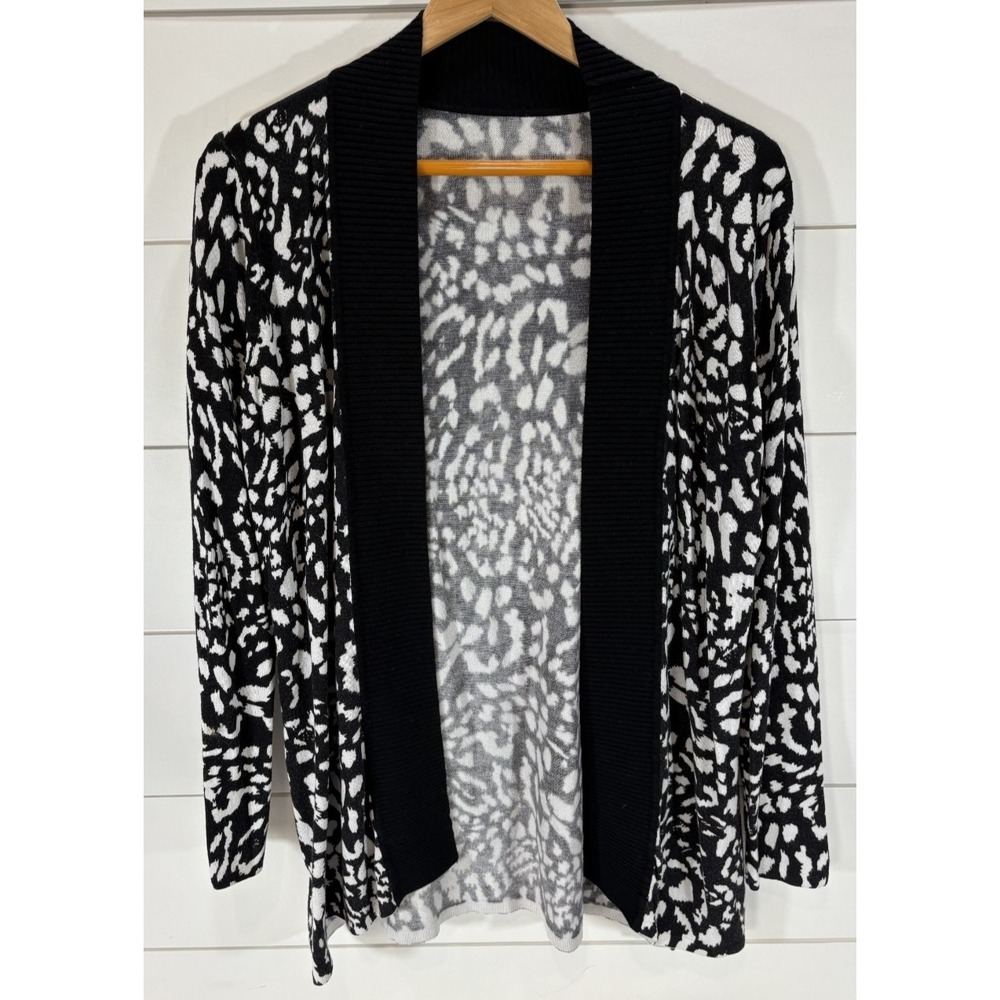 Red Brand Women's Lightweight Open Cardigan Sweater Size M Black White Patterned